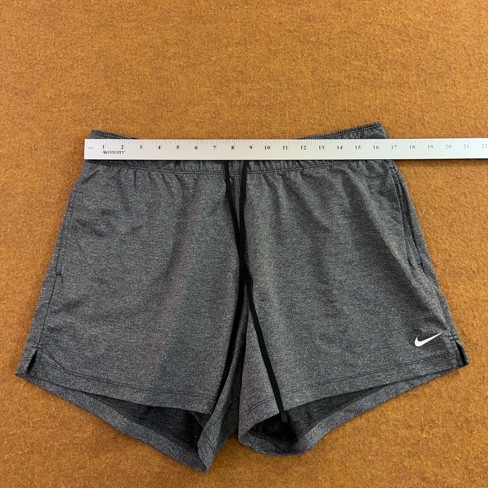Nike Women's Dark Gray Athletic Shorts with Black Drawstring and White Swoosh - Picture 4 of 10
